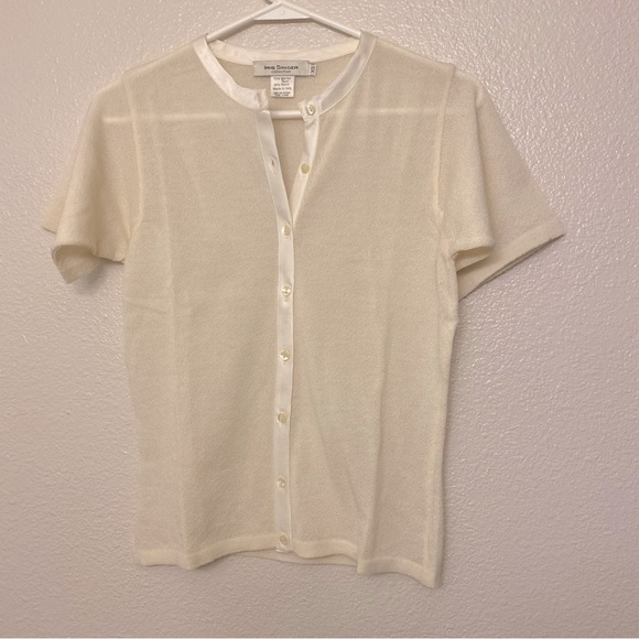 Iris Singer vintage button front cardigan short sleeve Merino wool Italy XS - Picture 1 of 8
